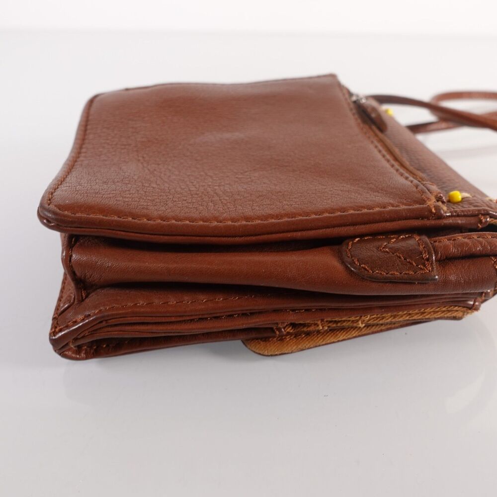 Vintage Fossil Crossbody Bag Small Brown Leather Multi Color Beaded Stitching - Picture 5 of 12